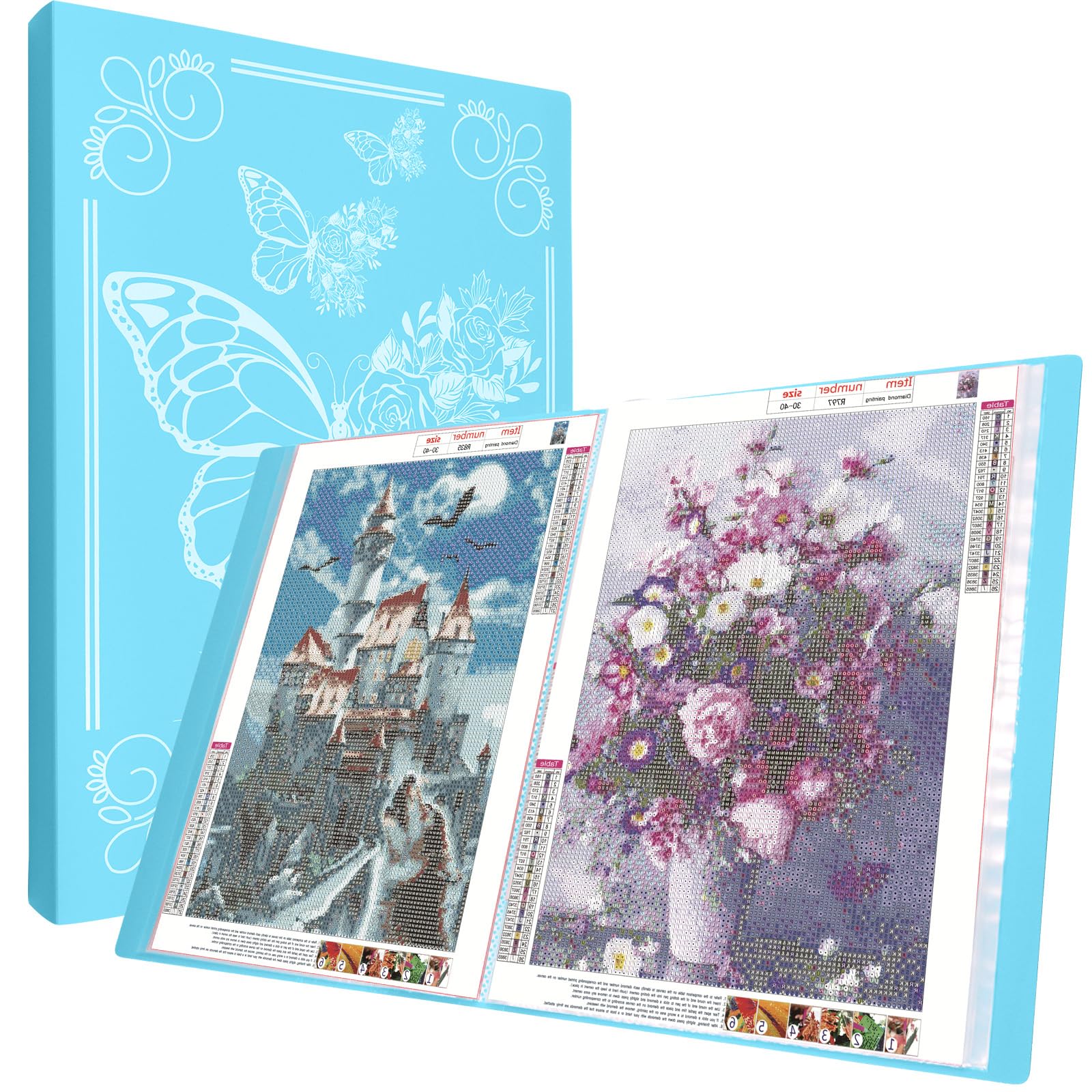SPOKKI Diamond Painting Pictures Album, A3 Diamond Painting Folder for Storage Diamond Painting Pictures with 60 Sheets, Diamond Painting Accessories(Blue)