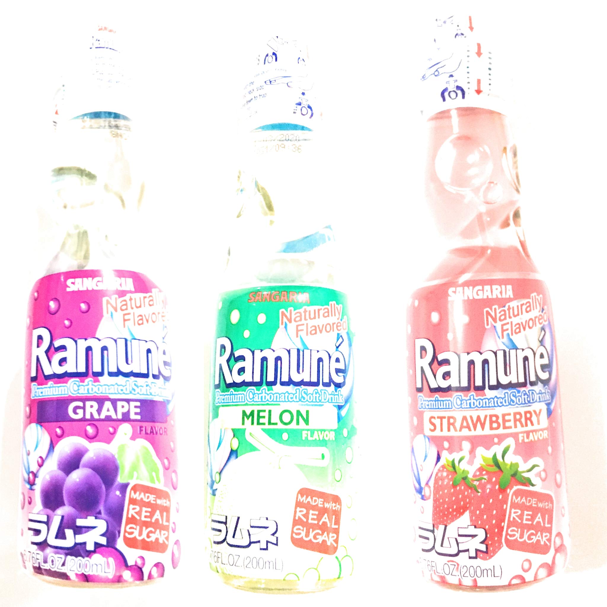 Ramune Carbonated Soda Combo-2 Grape Flavor,2 Melon Flavor,2 Strawberry Flavor(6.76 Fl Oz Each)