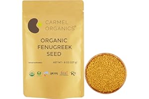 CARMEL ORGANICS Fenugreek |Methi Seeds (Whole, 8 Ounce or 0.5 Lbs)(Pack of 1) | USDA Certified Organic | Non-Gmo | No Added Preservatives | Indian Origin Fenugreek Seeds
