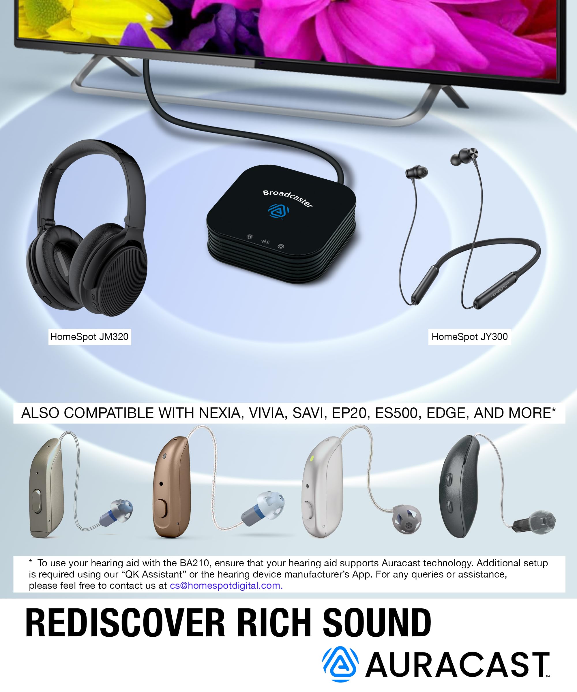 HomeSpot BA210 v2 Bluetooth Auracast Transmitter, LC3, AptX Lossless, AptX HD, Optical & 3.5mm Inputs, Compatible with Galaxy Buds 2 Pro, Buds 3, JY300 JM320, Hearing Aids and Bluetooth Headphones