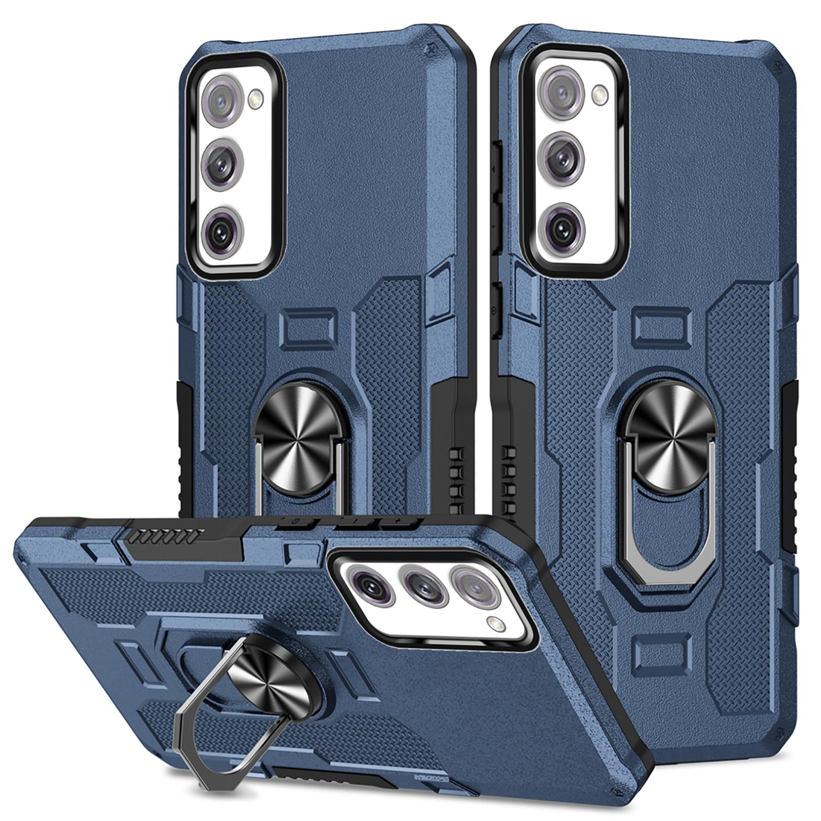 Photo 1 of OEURVQO Case for Samsung S20 Fe Galaxy S20 Fe,Military Heavy Duty Phone Cover,Rotating Ring Stand,Camera Protection,Protective Phone Cover for Samsung Galaxy S20 Fe,Blue