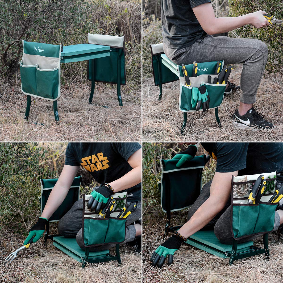 Garden Kneeler And Seat With 2 Bonus Tool Pouches - Adjustable Belt Tool Pounch - Portable Garden Bench EVA Foam Pad With Kneeling Pad - Sturdy, Lightweight And Practical - Protect Knees And Clothes