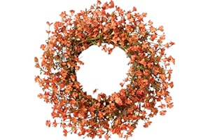 EGOLOT Fall Orange Forsythia Wreath for Front Door, 22 Inch Autumn Floral Door Wreath Indoor and Outdoor,Seasonal Festival Flower Wreath for Home Decor
