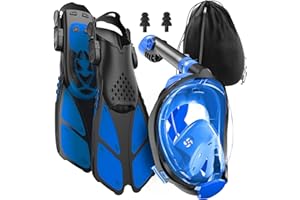 COZIA DESIGN Snorkeling Gear for Adults with Fins - Full Face Snorkel Mask and Swim Fins, 180° Panoramic View Snorkel Mask, Anti Fog and Anti Leak Adult Snorkel Set