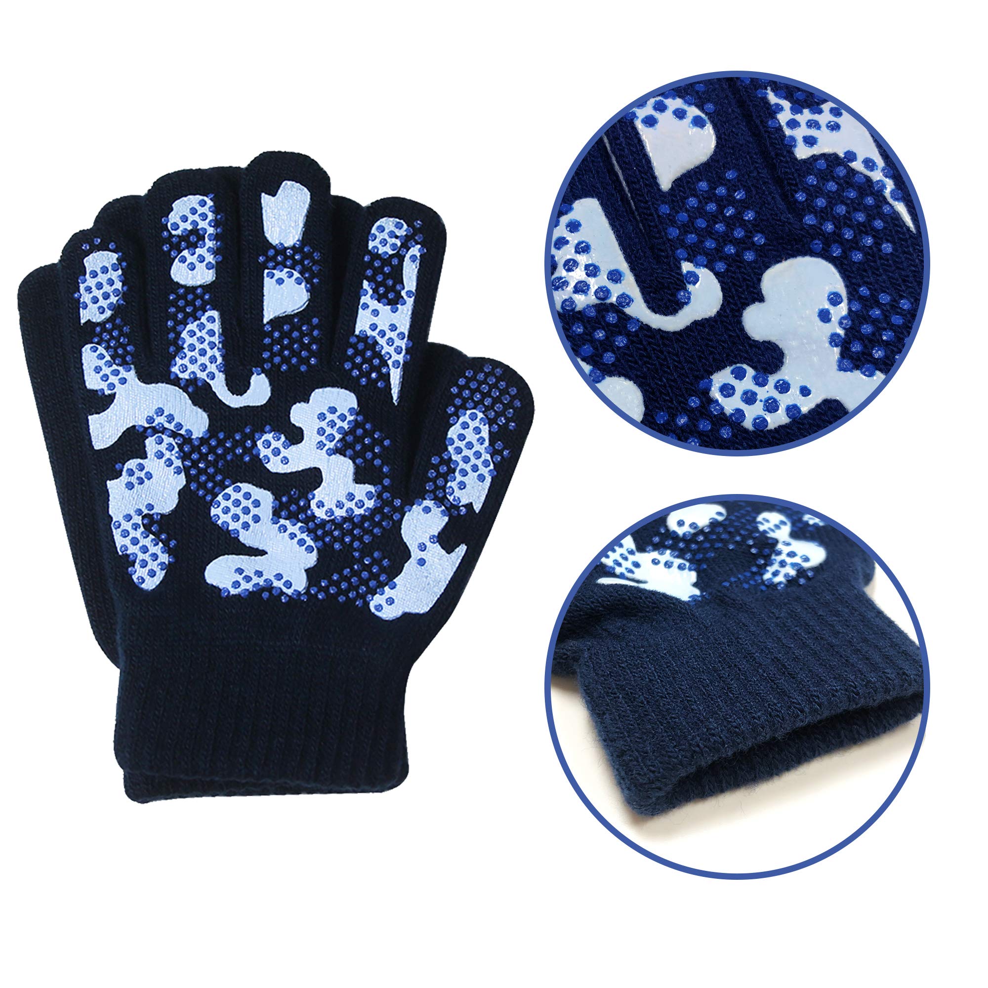 Evridwear Kids Winter Gloves,3 Pairs Knit Warm Stretch Gripper Children Magic Glove for Boys Girls 4-14 Years
