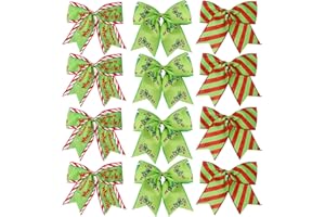 Wninbu 12 Pcs Red Green Christmas Bows,6 Inch Large Wreaths Bows for Tree Gift Wrapping Garland,Christmas Decoration Holiday Party Crafts Xmas Tree Ribbon Ornaments (Pattern)