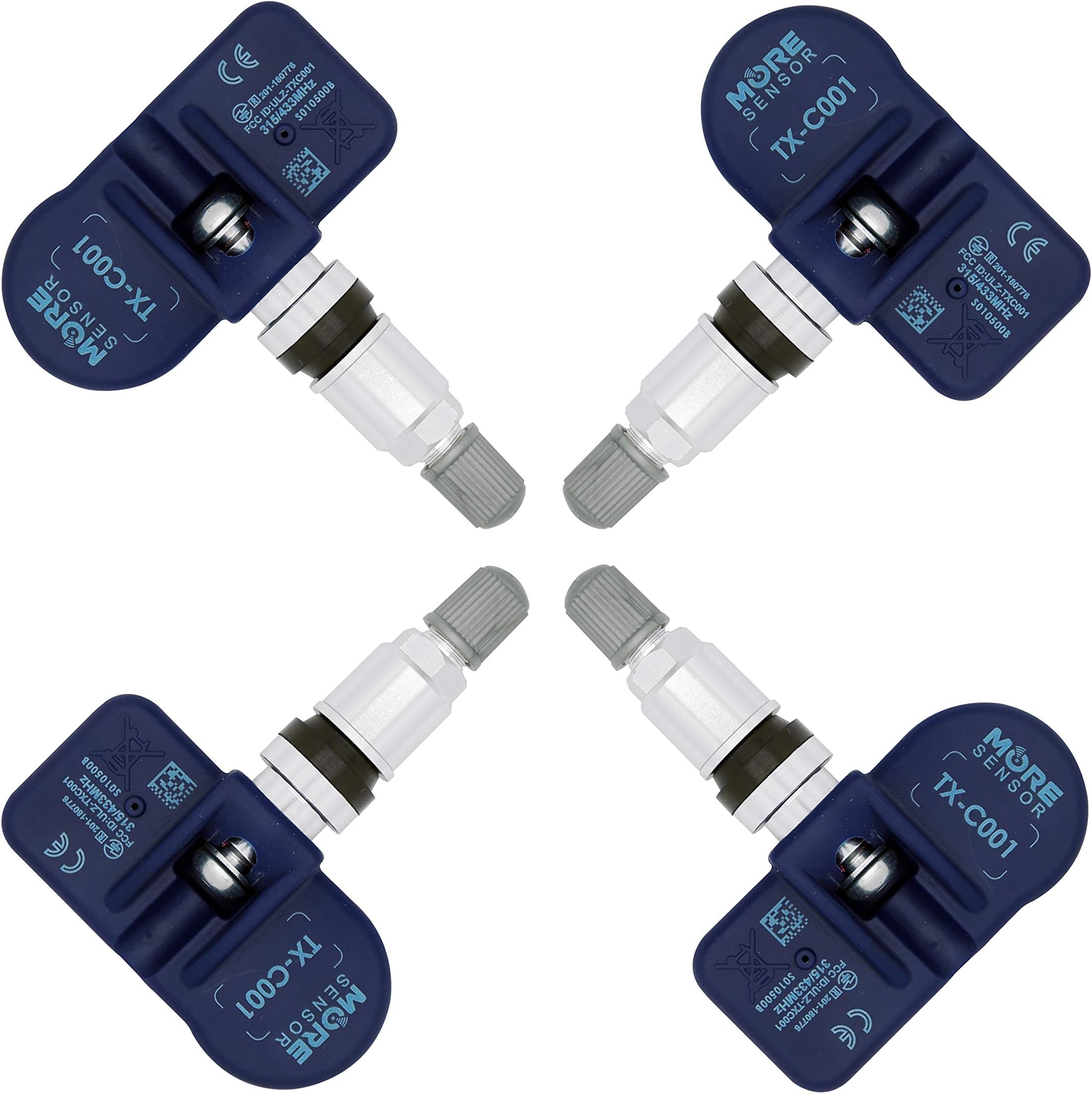 MORESENSOR Compact PRO Series 433MHz TPMS Tire Pressure Sensor 4-Pack | Preprogrammed for Select 20+ Korean Brand Models 529332J100 529333N100 | Aluminum Valve Stem | KX-S056-4