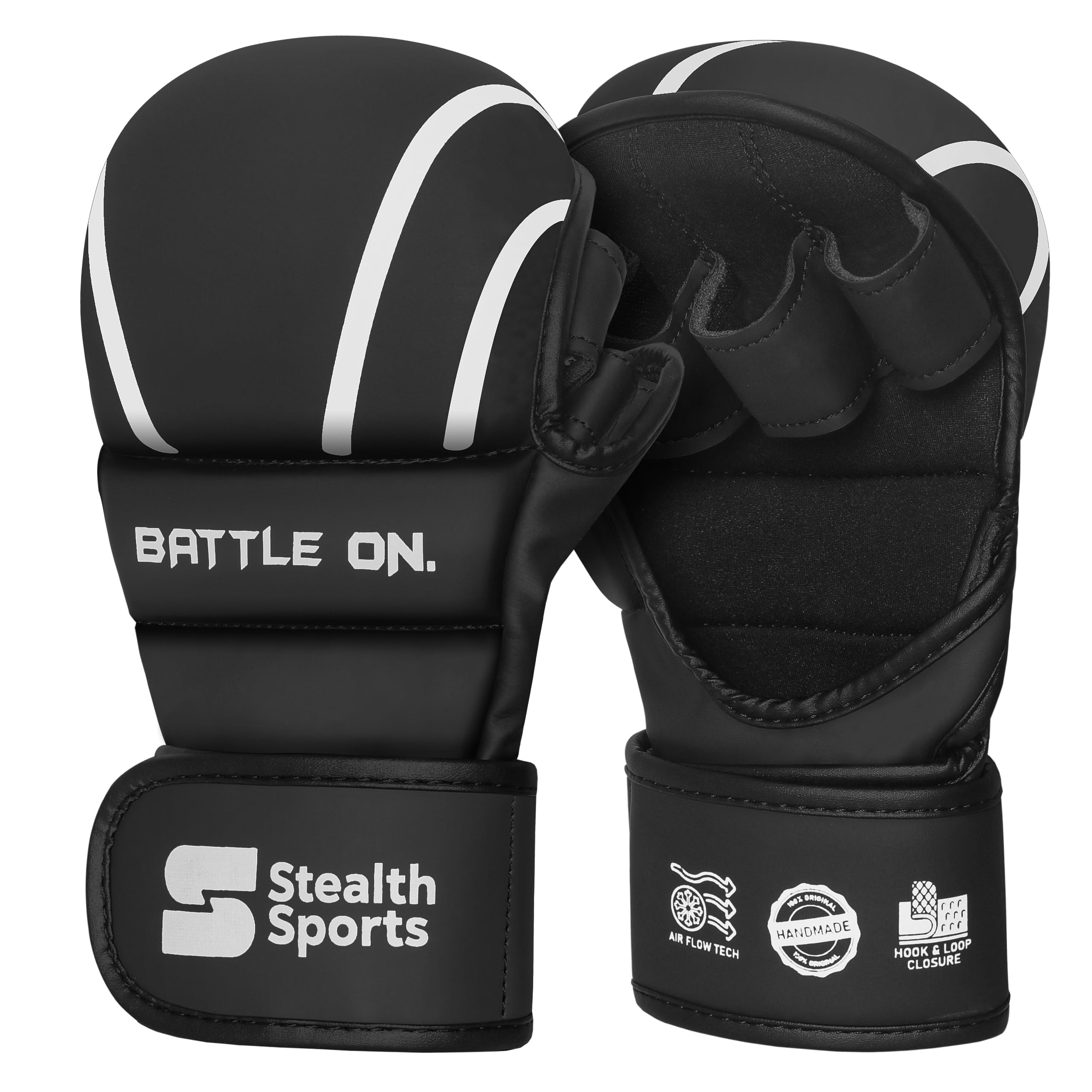 Stealth Sports MMA Gloves – Open palm Martial Arts Grappling Mitts for Sparring, Punching Bag, kickboxing, karate Combat and Training – Cage fighting Box Training Gloves – Long Wrist Grip (L/XL)
