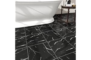 ZRJT 20-Pack Peel and Stick Floor Tiles Vinyl Floor 12 x 12 inch Self Adhesive Waterproof Flooring Planks DIY for Bathroom, Kitchen, Living Room, RV, Cover 20 Sq. Ft, Black Vein Marble