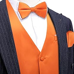 Barry.Wang Mens Orange Formal Vest V-neck Slim Fit