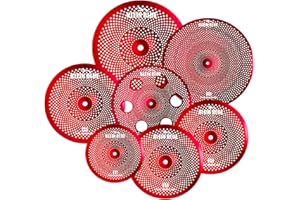 PLADRUBO 7-Piece Low-Volume Silent Cymbal Set – Red. Includes 10″ Splash, pair of 14″ Hi-Hats, 16″ Crash, 16″ Trash Crash, 18