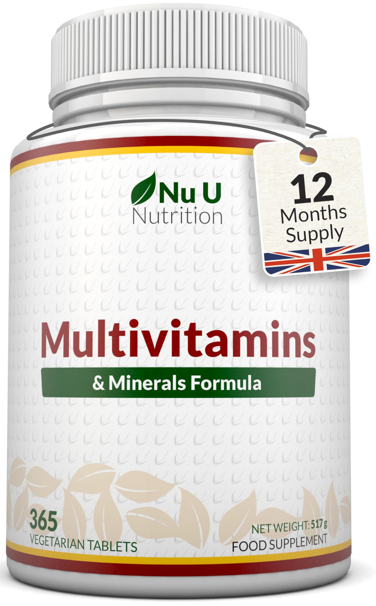 Nu U Nutrition - A-Z Multivitamin Tablets for Women & Men - 365 Tablets - 12 Month Supply - 25 High Strength Essential Nutrients Including Iron, Zinc, Magnesium, Vitamin B12, C & D3 - Made in the UK