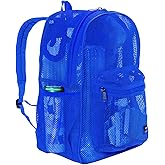 K-Cliffs Heavy Duty Mesh Backpack Quality Classic Student Net Bookbag Durable See Through Simple Netting Daypack Basic School Bag Royal Blue