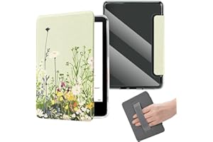 6 inch Green Clear Case with Hand Strap Fits 11th Generation Kindle (2024/2022 Release),Cute Wildflower Slim Book Cover for 6