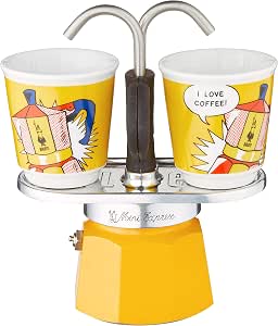 Bialetti - Mini Express Lichtenstein: El juego de moka incluye cafetera de  2 tazas (2.8 onzas), amarillo, aluminio : Hogar y Cocina - Amazon.com