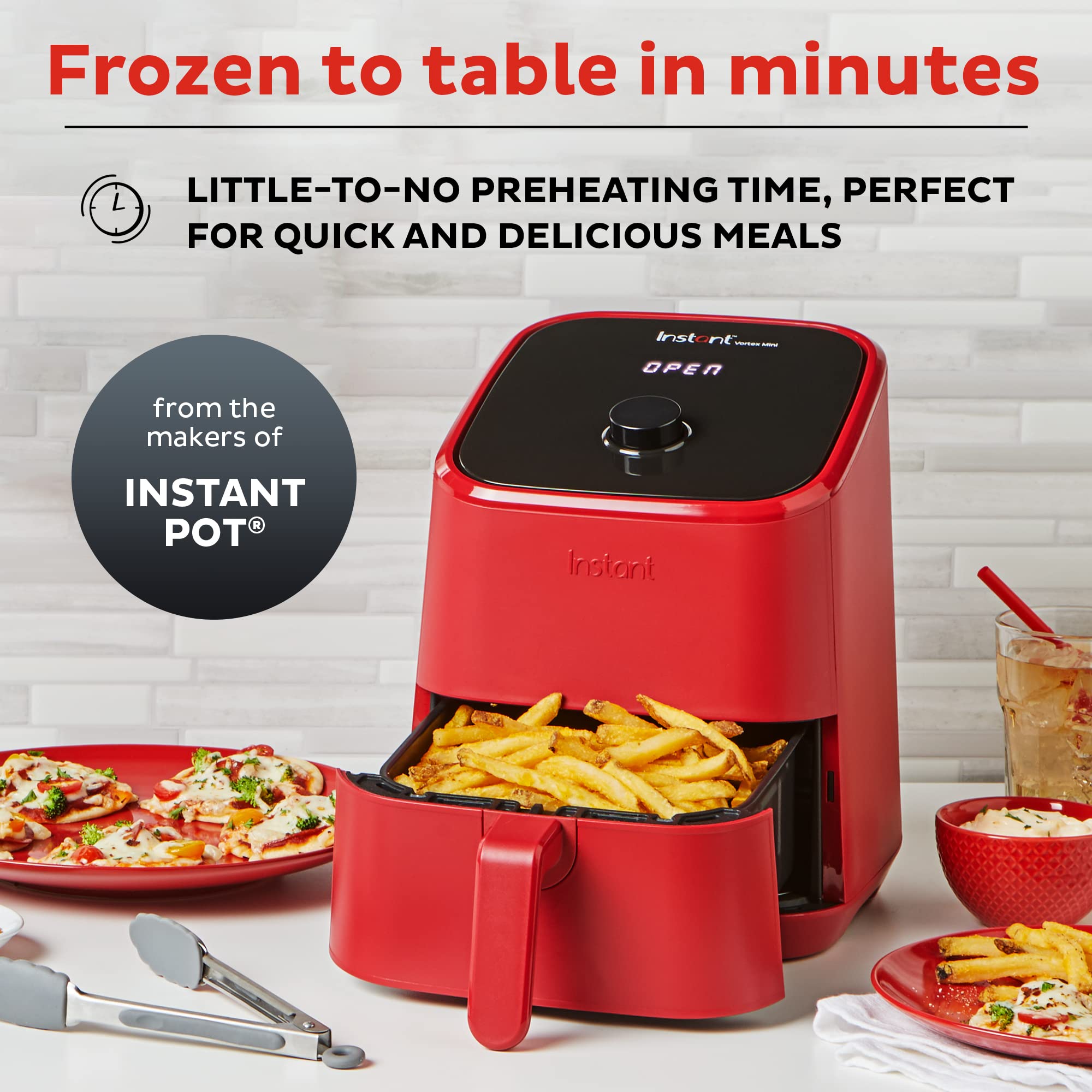 Mini freidora de aire Instant Pot Vortex 2QT, freidora de aire pequeña que crujiente, recalienta, hornea y asa para comidas rápidas y fáciles, incluye más de 100 recetas en la aplicación, es apta para lavavajillas, de los creadores de Instant Pot, roja
