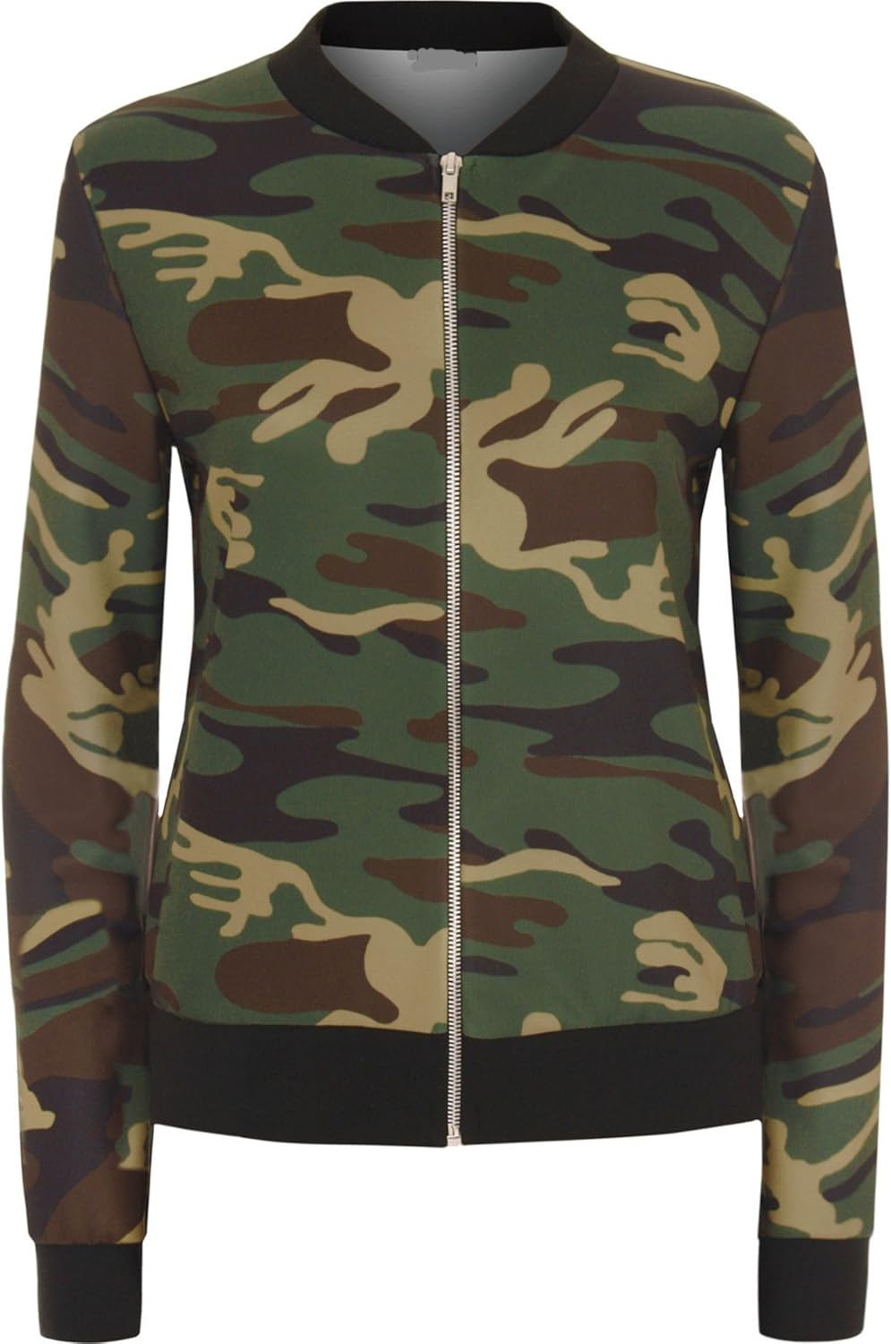 FashionClothing Neue Damen Camouflage Print Reißverschluss Lange Ärmel
