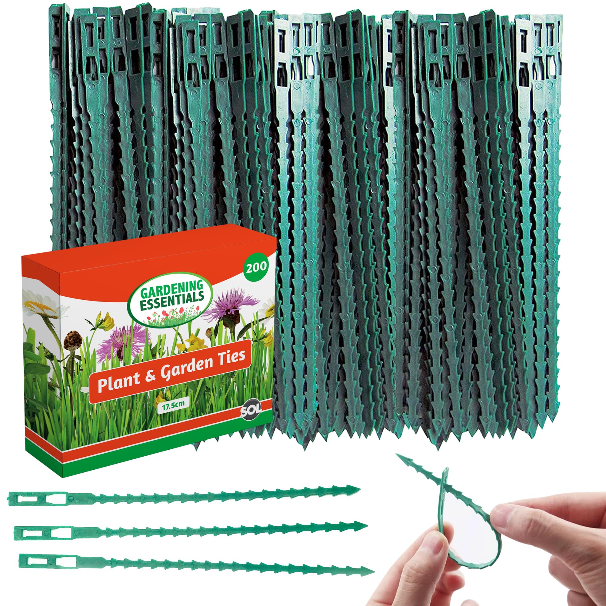 SOL 200pk Plant & Garden Ties, 17.5cm Green Twist Plant Ties of Indoor Plants & Outdoor, Multi-purpose, Durable, Flexible & Easy to Use, Ideal for Supporting Vines, Protect & Create Space on Garden