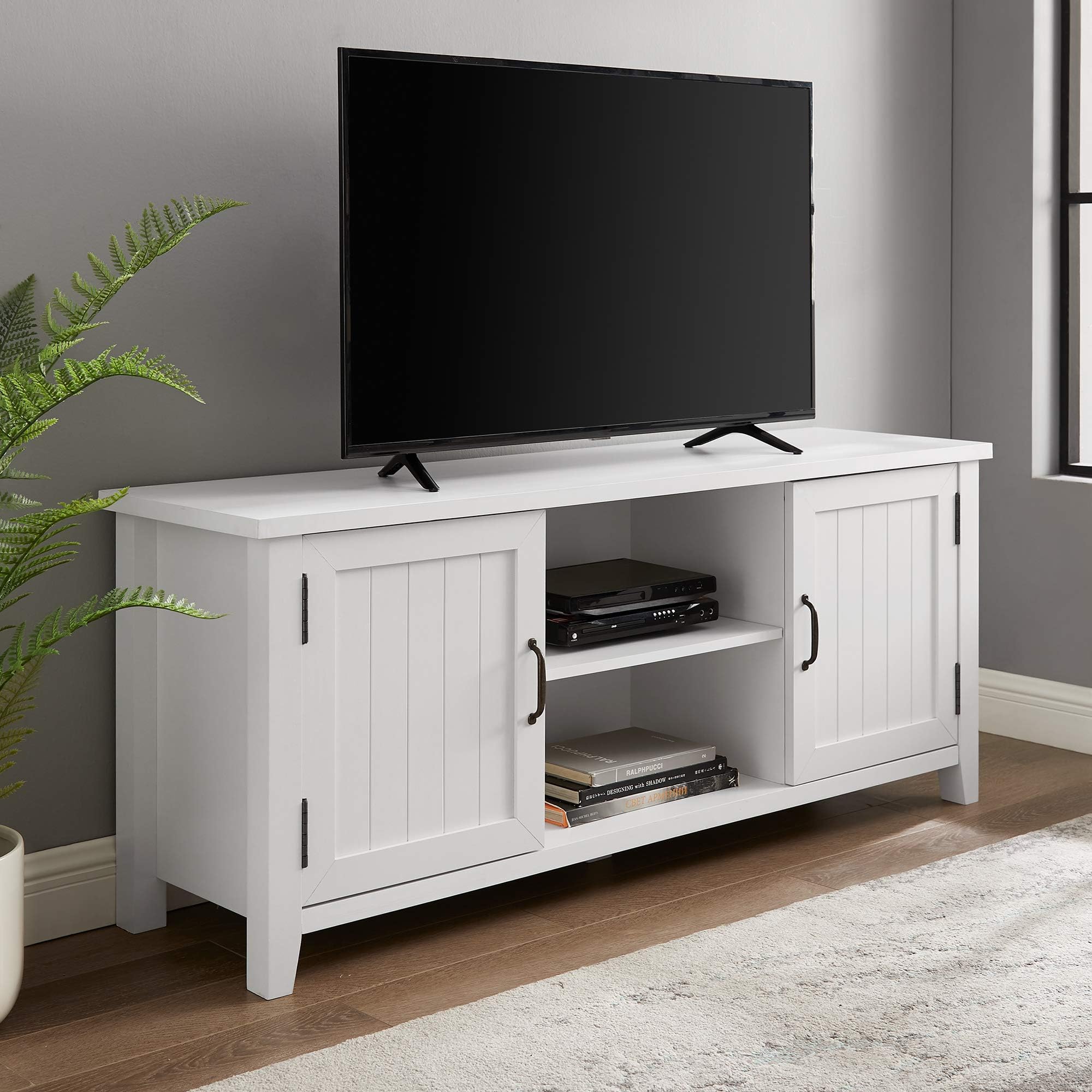 Walker EdisonBuren Classic Grooved Door TV Stand for TVs up to 65 Inches, 58 Inch, Solid White