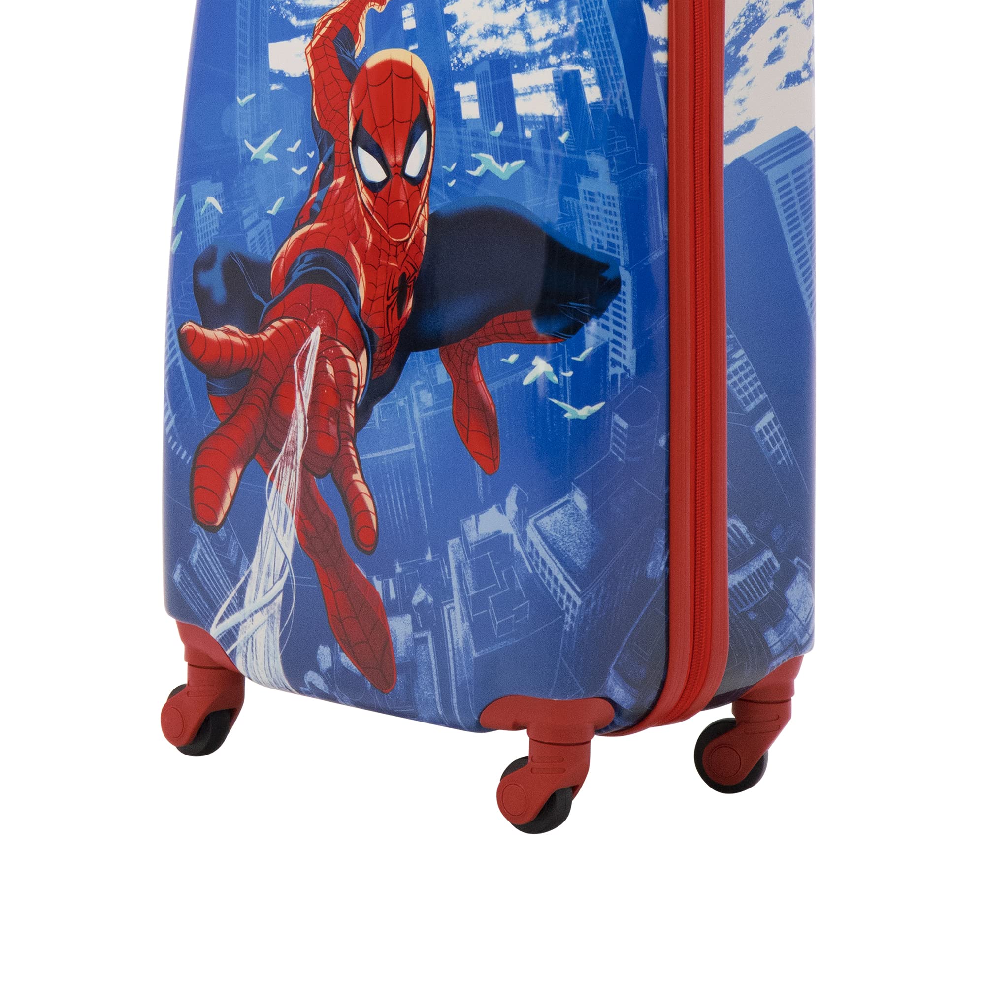 FUL Unisex Kid's Marvel Spider-Man Carry On Luggage, Hardshell Rolling Suitcase with Spinner Wheels, Blue/White, 21 Inch
