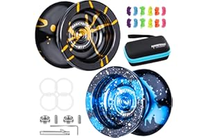 MAGICYOYO Professional Unresponsive Yoyo N11 Pack of 2, Pro Yoyo Alloy Metal Yoyo Bind Return Trick Yo Yo with 2 Bags + Flat Bearings + Axle + Bearing Tool + 12 Yoyo Strings