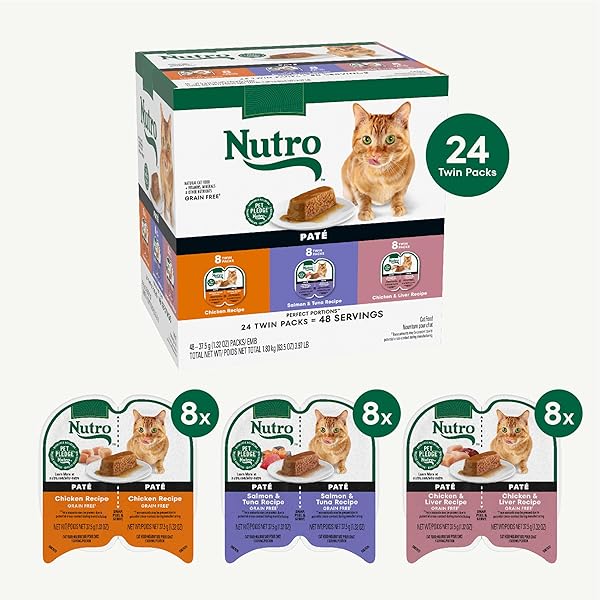 NUTRO NATURAL CHOICE WET CAT FOOD PATE VARIETY PACK, 2.64 OZ. TWIN-PACK TRAYS, 24 PACK