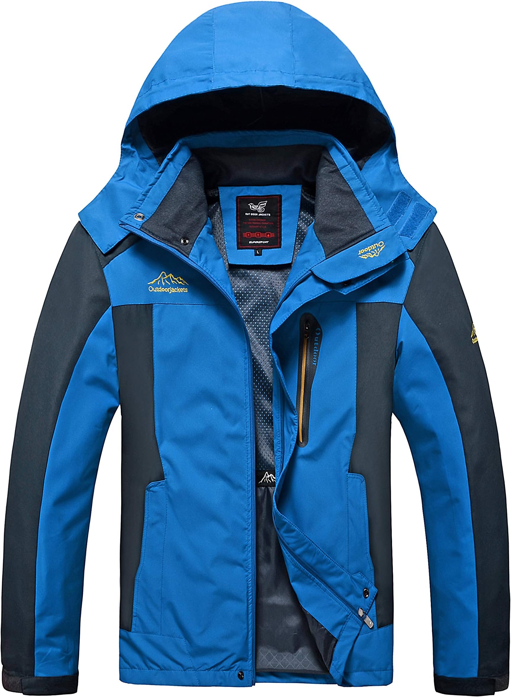4How Men's Sports Lightweight Jacket Rainproof Windbreaker Hooded Hiking Climbing Rain Coat Blue M…