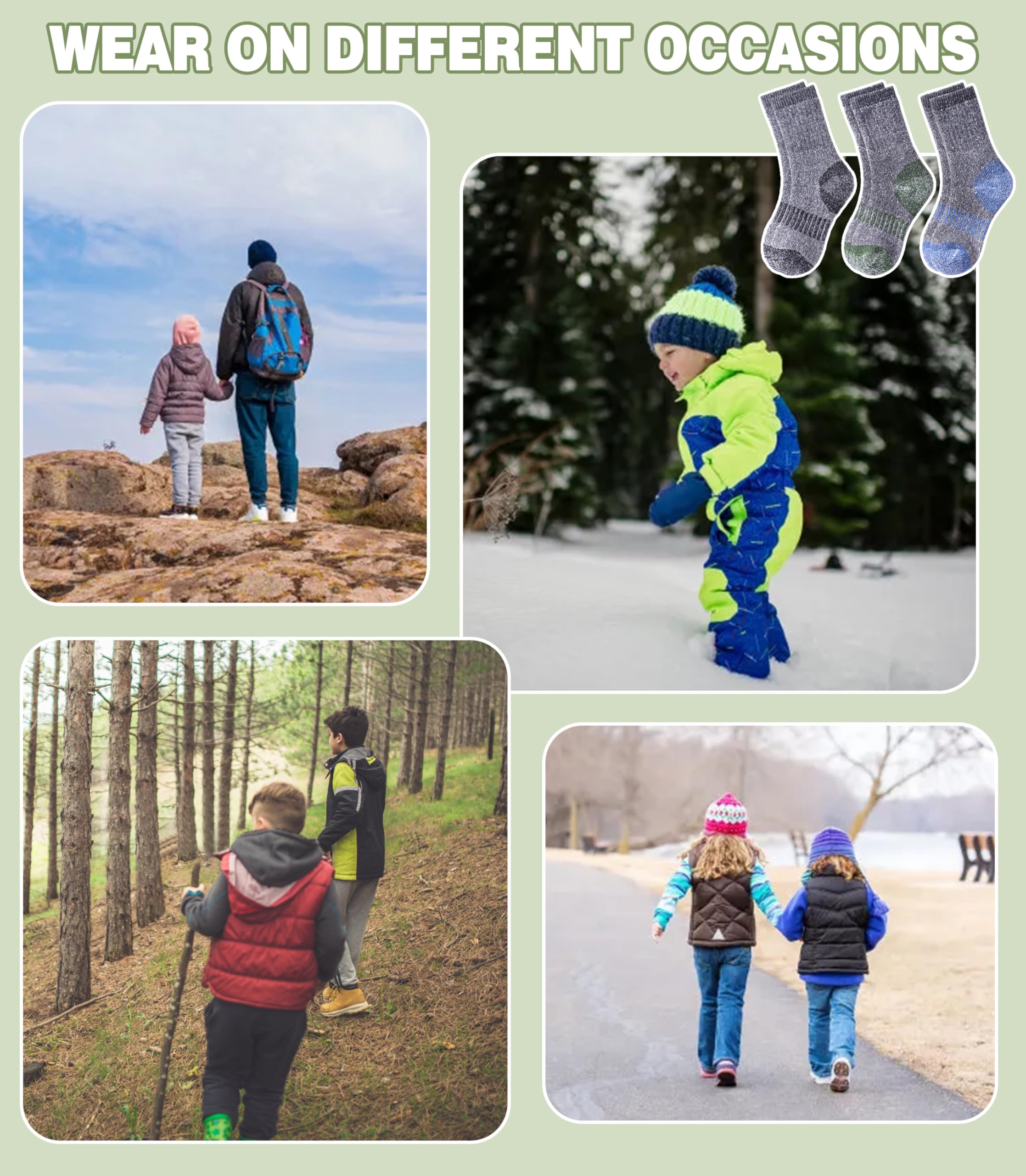 LANLEO Kids Merino Wool Hiking Socks Boys Girls Winter Thermal Warm Thick Cozy Cushion Boot Crew Socks