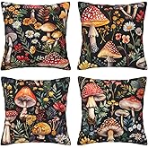 Bshuey Pillow Covers 18x18 Inch Set of 4 Forest Floral Mushroom Throw Pillow Covers Farmhouse Cushion Case Decor for Sofa Couch