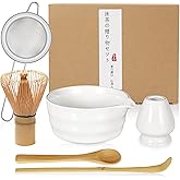 Matcha Whisk Set, Matcha Bowl with Spout, 18oz Ceramic Matcha Tea Bowl (Chawan), Bamboo Matcha Whisk & Spoon, Chasen Holder, Sifter, Japanese Ceremony Matcha Powder Kit, Gift for Women