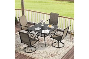 VICLLAX 5 Pieces Patio Dining Set for 4, Outdoor Table and Chairs Includes 37.8" Square Patio Table and 4 Swivel Patio Sling Chairs for Lawn Garden, Black Table