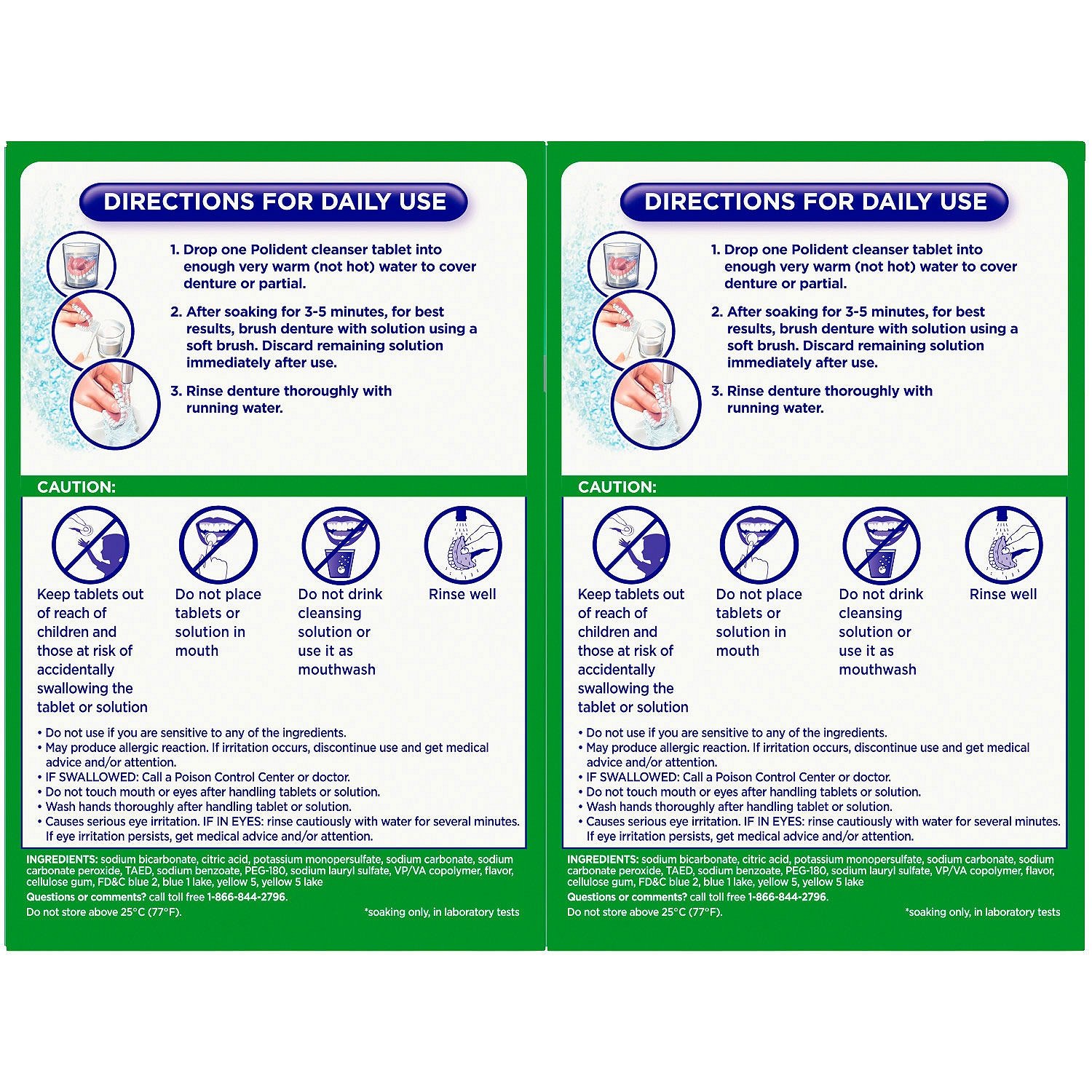 Polident 3 Minute, Antibacterial Denture Cleanser 120 ea (Pack of 2) : Beauty