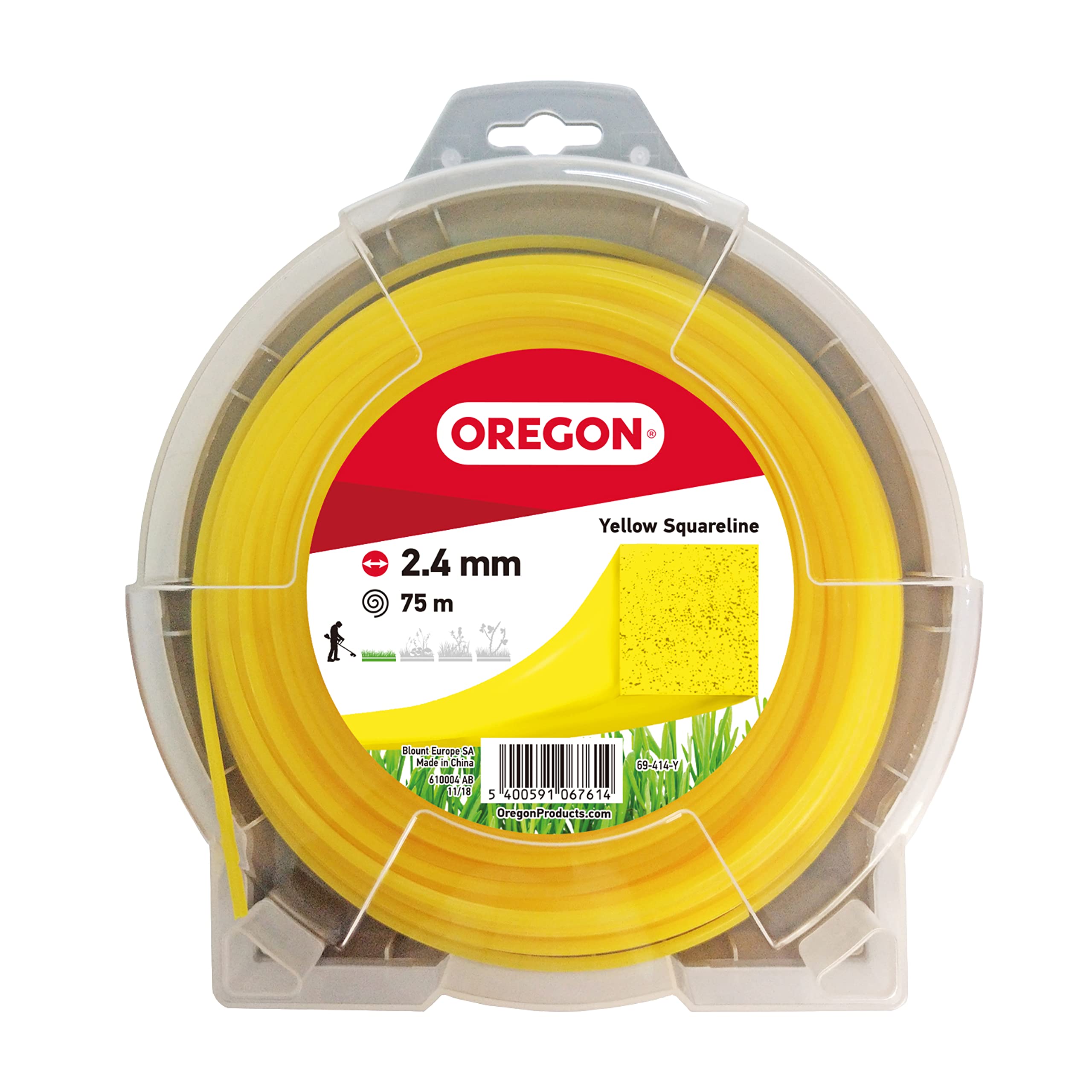 Oregon Yellow Square 2.4mm Strimmer Line, Trimmer Line Tackles Long Grass, Weeds, Edges & Thick Vegetation, Professional Heavy Duty Nylon Strimmer Wire Fits Most Standard Models 2.4mm x 75m (69-414-Y)