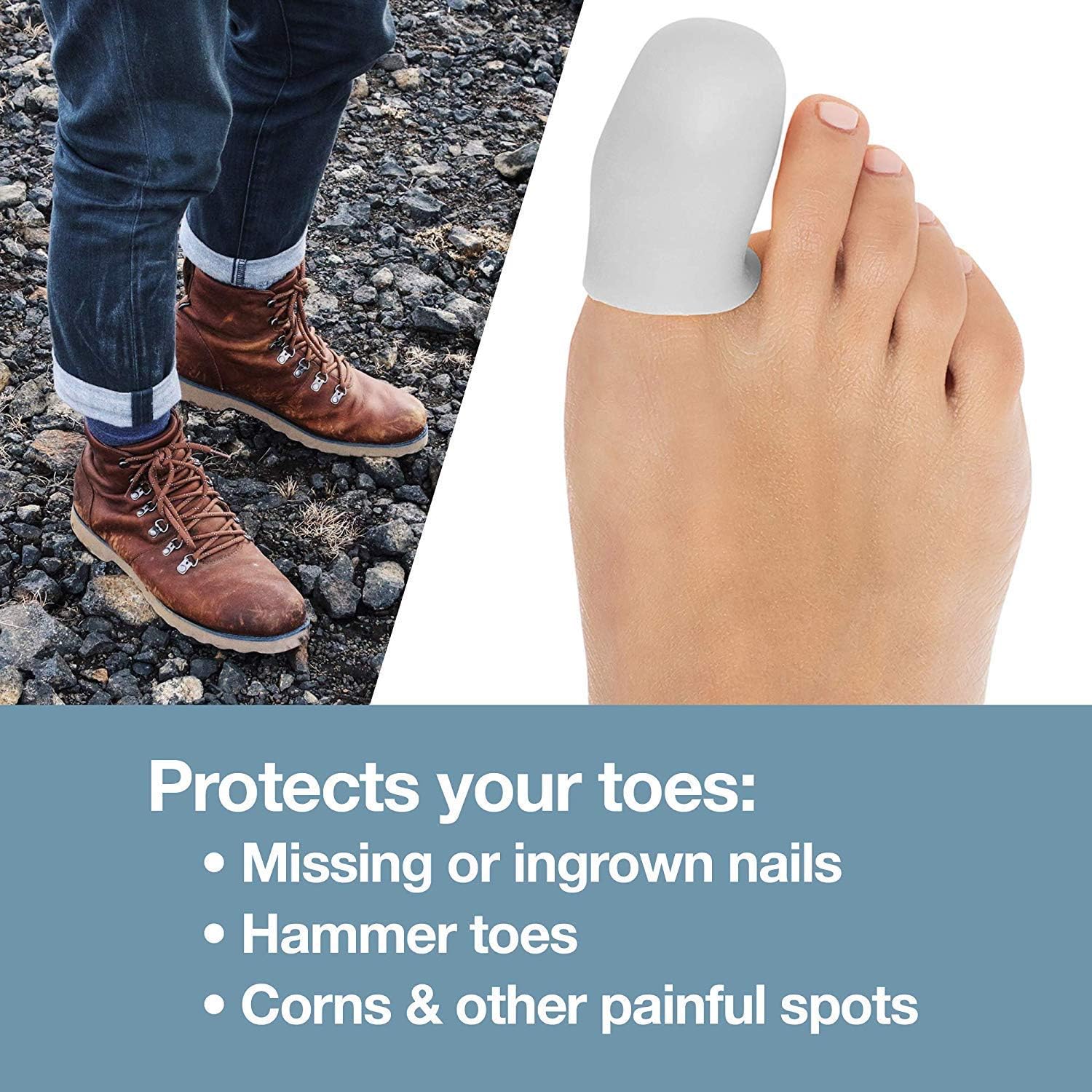 ZenToes 6 Pack Gel Toe Cap and Protector - Cushions and Protects to Provide Relief from Missing or Ingrown Toenails, Corns, Blisters, Hammer Toes (Large, White): Health & Personal Care