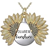 MyLittleSunflower - You are My Sunshine Necklace - Sunflower Necklace Locket with Engraved Hidden Message Pendant for Women, Mother, Daughter
