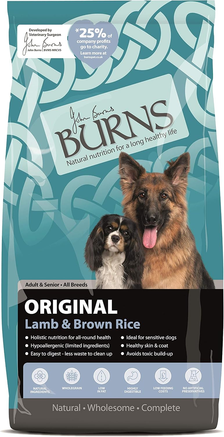 Burns Pet Nutrition Hypoallergenic Complete Dry Dog Food Adult and Senior Dog Original Lamb and Brown Rice 12 kg