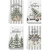 maiiooliwe Winter Holiday Kitchen Towels, Christmas Decorative Design, Set of 4, White and Gray (Gray)