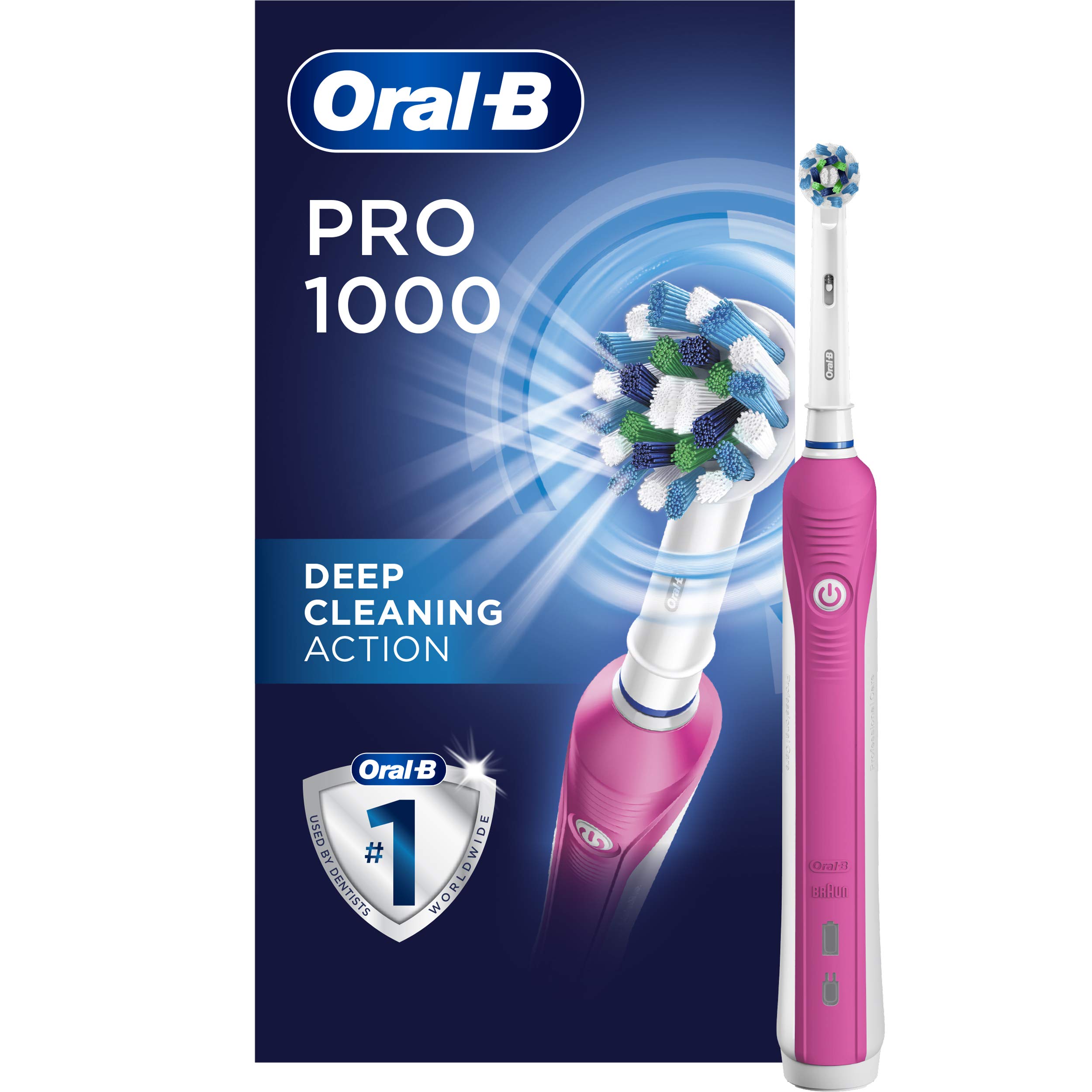 Oral-B Pro 1000 CrossAction Electric Toothbrush, Pink, Powered by Braun