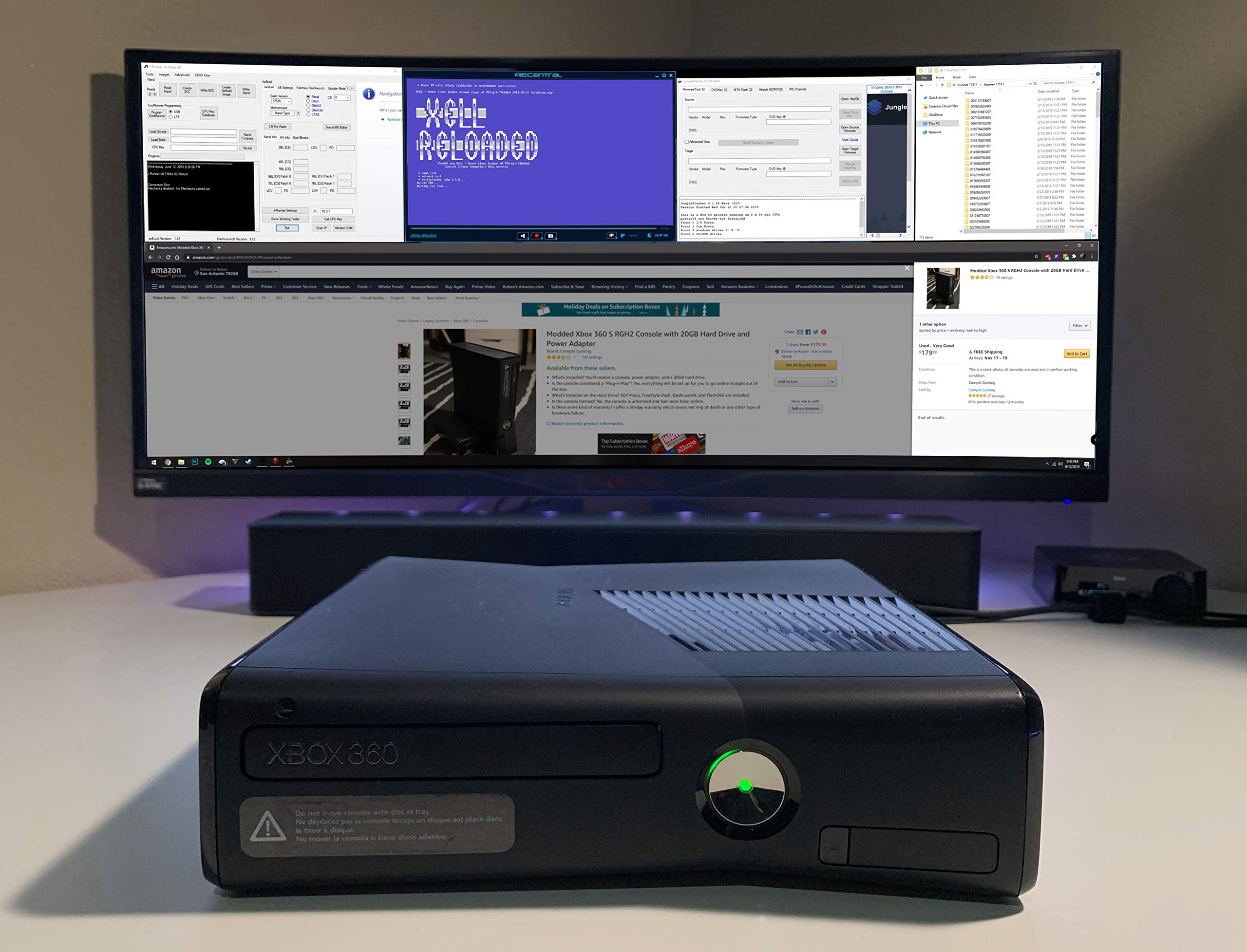 Modded Xbox 360 250GB Slim RGH3 Console with NCAA 14 College Football Revamped (Latest Version V21) and Power Adapter by Compel Gaming