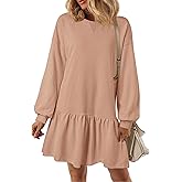 PRETTYGARDEN Womens Patchwork Sweatshirt Dress 2025 Fall Casual Long Sleeve Crewneck Pullover Cute Babydoll Mini Dresses