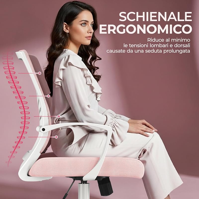 Sedia da Scrivania Ufficio Ergonomica Portata 136kg (2, Rosa)