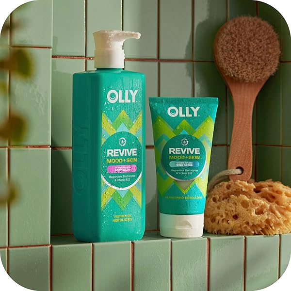 OLLY REVIVE BODY WASH WITH MAGNESIUM, ELECTROLYTES & VITAMIN B12– NOURISHING CLEANSER FOR SKIN BARRIER REPAIR, DEEP HYDRATION, REFRESHING NEROLIDEW SCENT, 17 OZ