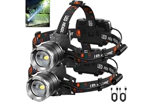 NJ FOREVER LED Rechargeable Headlamp, 3000 Lumens Super Bright Head Lamp with 5 Modes, 90°Adjustable, USB Rechargeable, Waterproof LED Headlamps for Adults Camping, Hiking, Climbing (2 Pack)