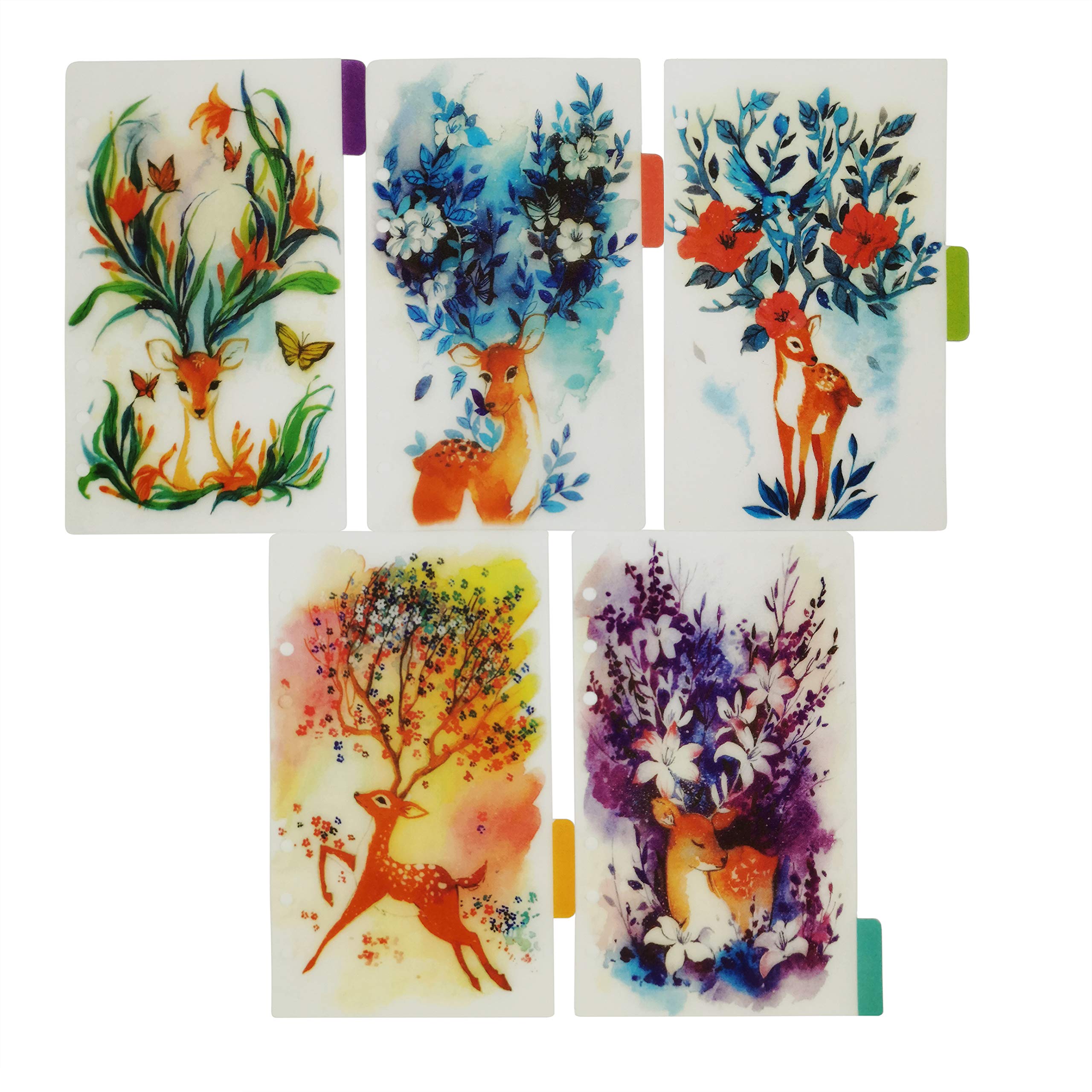 Index Tabs for A5/A6 6-Holes Cover Round Ring View Binder File Folder Loose Leaf Sheet Protectors Binder Cover Protector (Green Deer, A6/17cm*10cm)