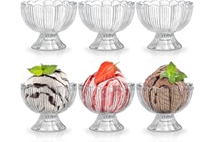 ZEAYEA Set of 6 Glass Dessert Bowls, 5.6 oz Clear Glass Ice Cream Sundae Cups, Small Footed Trifle Cups for Salad, Fruit, Par