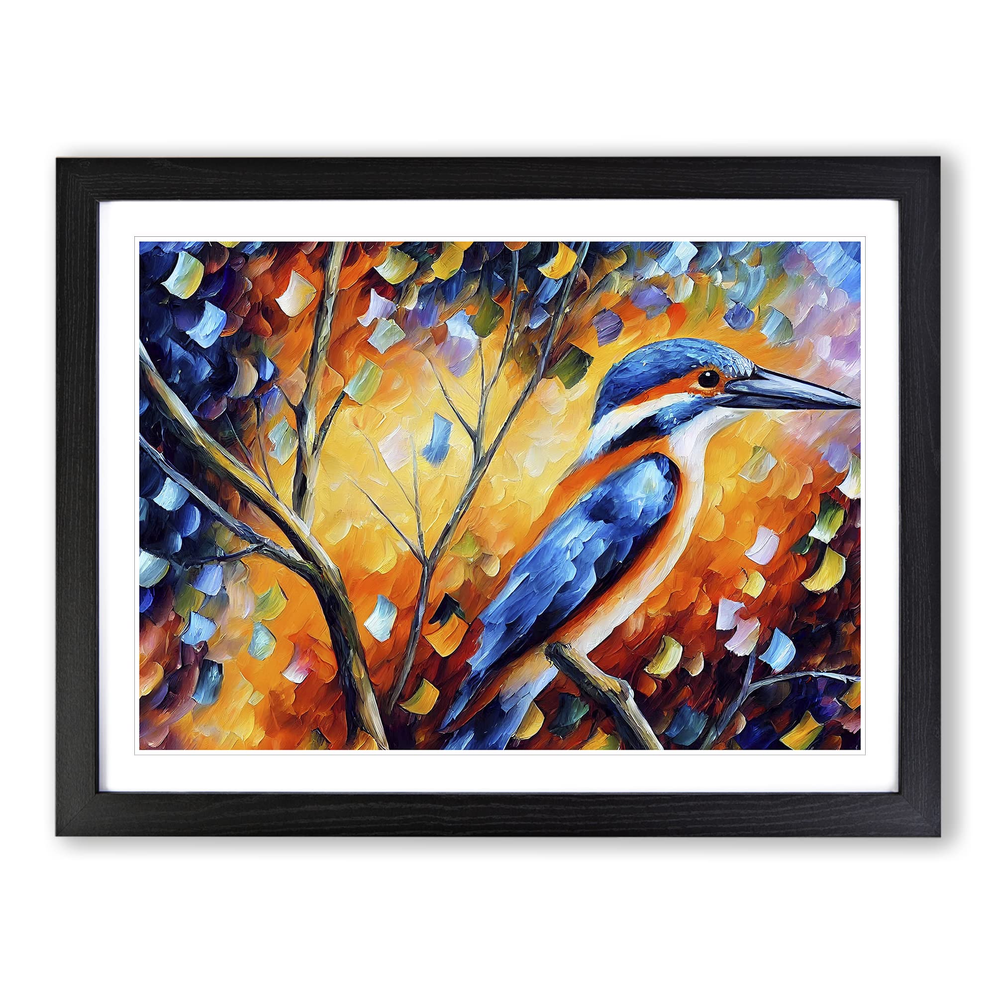 Kingfisher Bird Painting Vol.5 Abstract Framed Print | A4 Black Framed Wall Art | Ready to Hang | Abstract Historical Picture | Living Room Bedroom Lounge Office