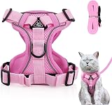 Grantop Cat Harness and Lead Set Adjustable Reflective Light Pink S