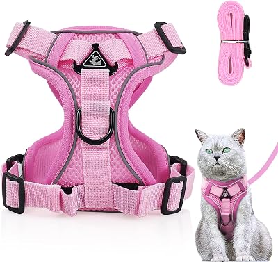 Grantop Cat Harness and Lead Set Adjustable Reflective Light Pink S