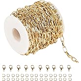 YOUBEIYEE 32.8 Feet Aluminum Link Chain Light Gold Flat Oval Chains for Jewelry Making Unwelded Paperclip Chain Spool Necklace Chains Bulk with Lobster Clasps and Jump Rings