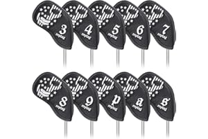 CAIOBOB mytag Golf Skull Skeleton Head Cover Golf Club Black Leather Headcovers Set Fits Driver Fairway Wood Hybrid Utility Putter Iron Wedge Headcover